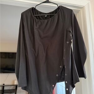 Black Asymmetric Snap-Detail Women's Top